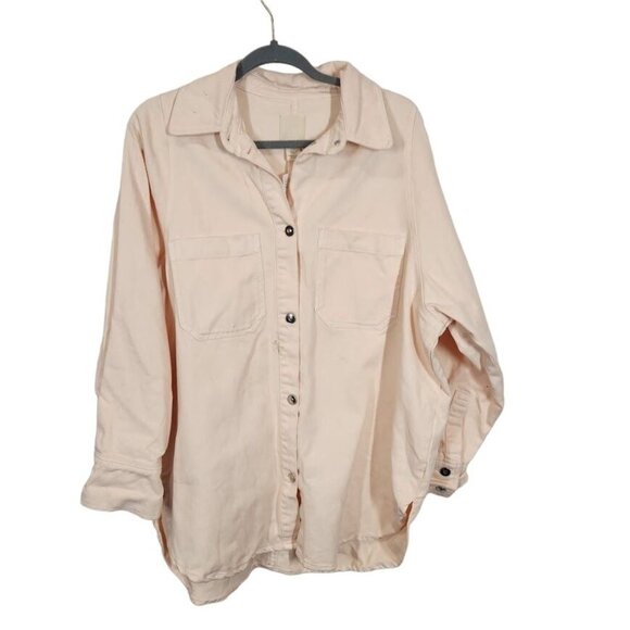 H&M Long Denim Shirt Jacket in Light Pink - Size Small - Picture 2 of 11